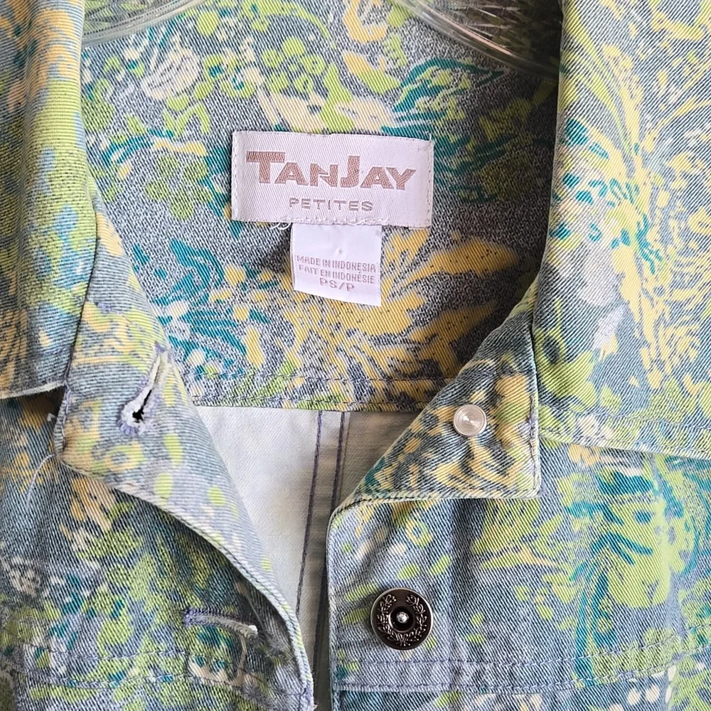 Tanjay Green and Blue Floral Tropical Graphic Print Denim Jacket - Picture 6 of 11